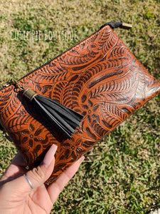 ‘Katie’ Tooled Faux Leather Wristlet